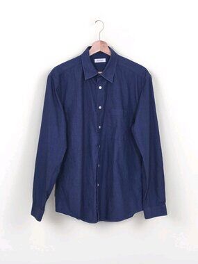 Barneys New York Casual Shirt Mens L Blue Collared Button Up LS Preppy Classic